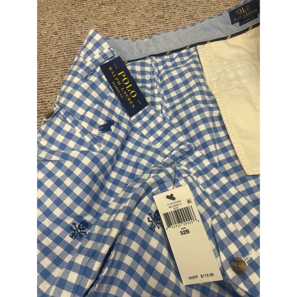 Polo Ralph Lauren Classic Fit‎ Gingham Plaid Skull Embroidered Size 52B NWT - Picture 11 of 14